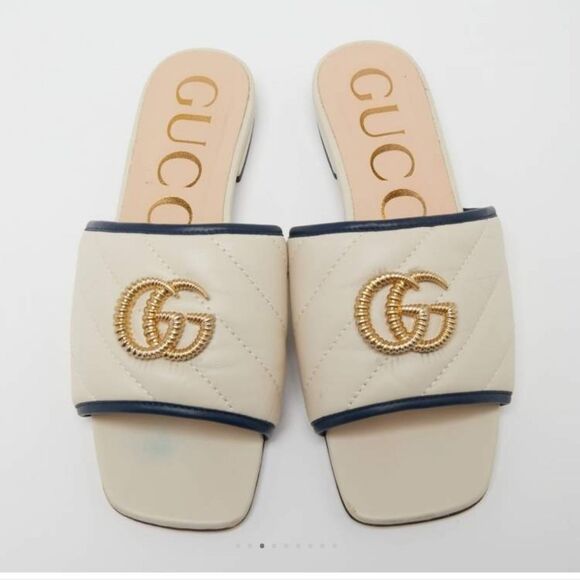 Gucci Shoes - Gucci Cream/Blue Leather Double G Sandals size 40